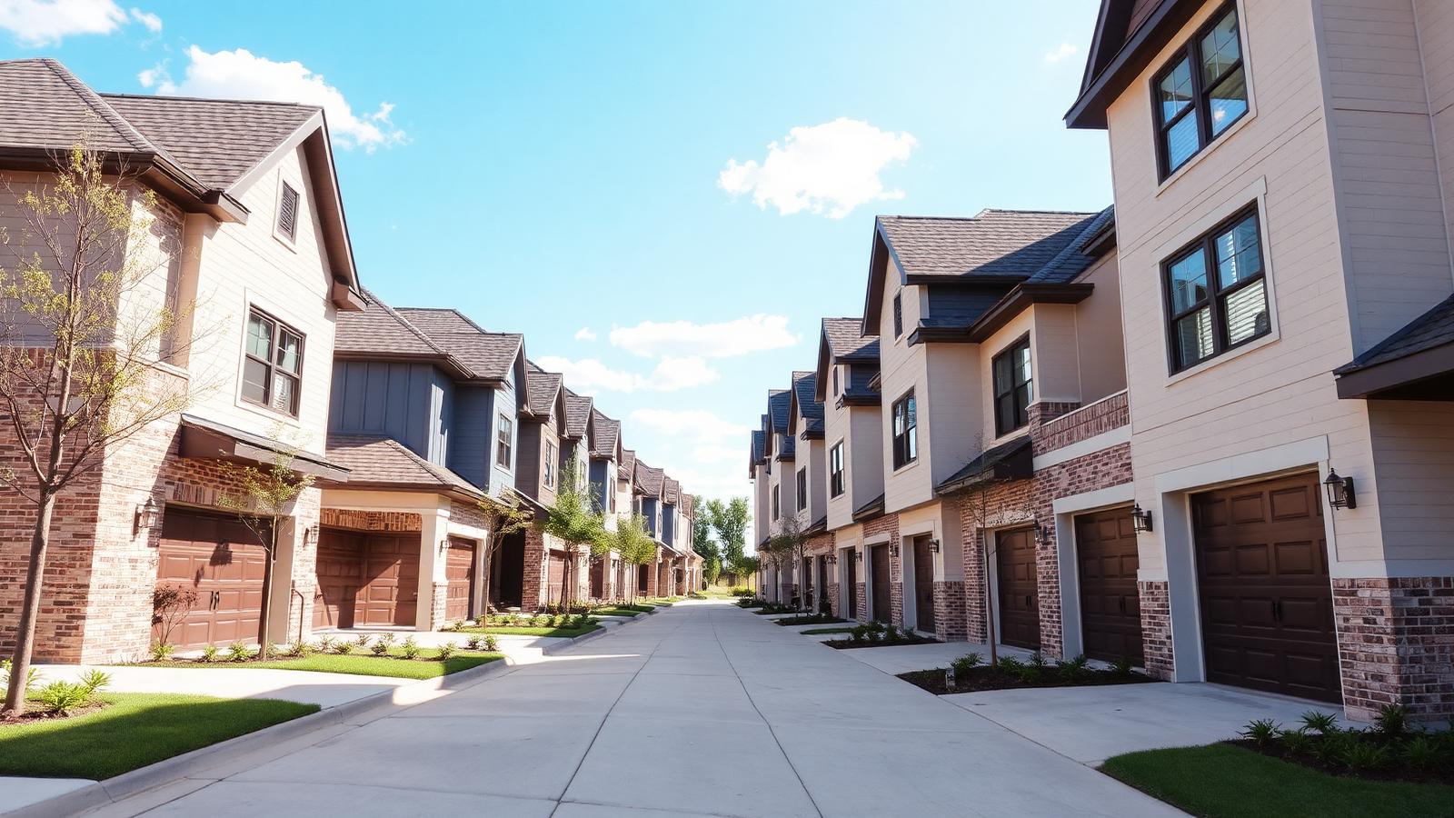 Houston suburban neighborhood with garage doors